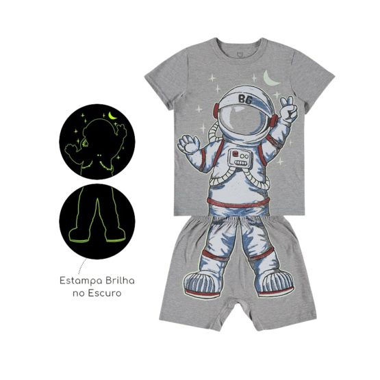 Pijama infantil curto brilha no escuro Astronauta – Boca Grande