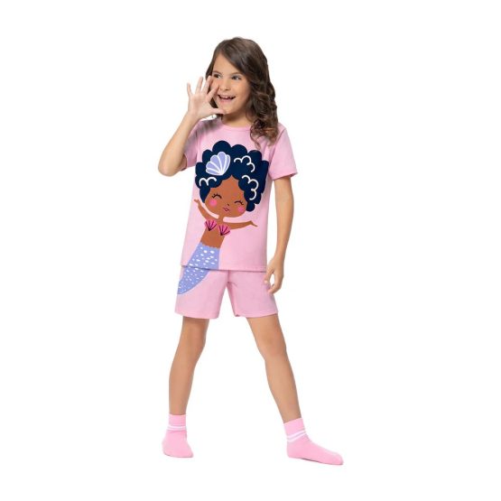 Pijama infantil curto brilha no escuro Sereia – Malwee