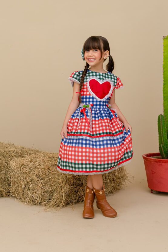 Vestido Junino infantil Coração Vermelho