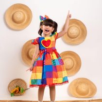 Vestido Junino infantil Coração Quadriculado