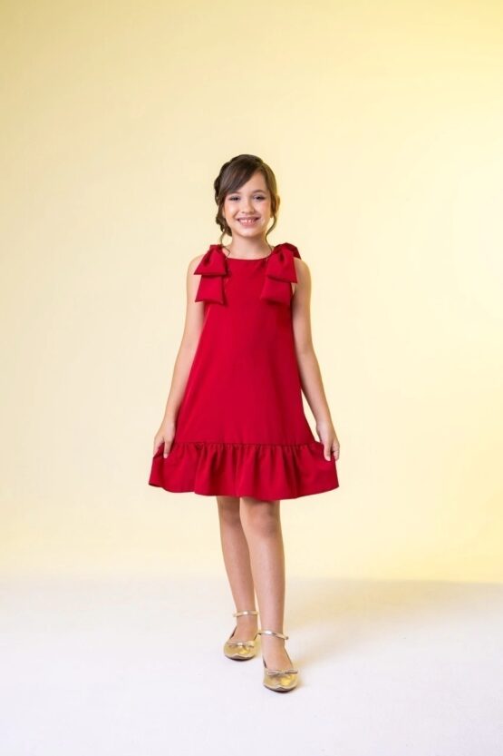 Vestido infantil liso Vermelho