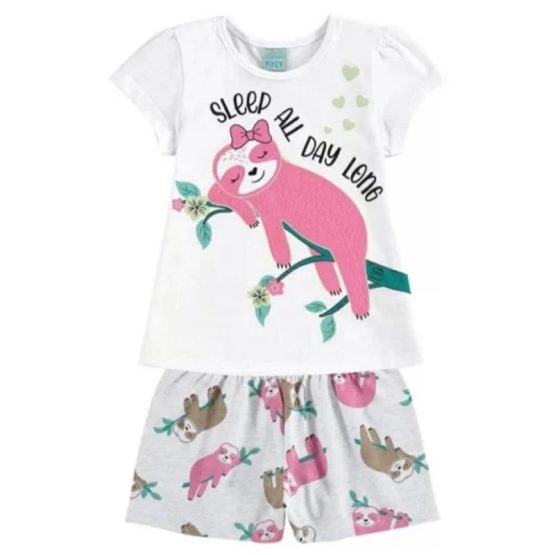 Pijama infantil curto brilha no escuro Bicho Preguiça – Kyly