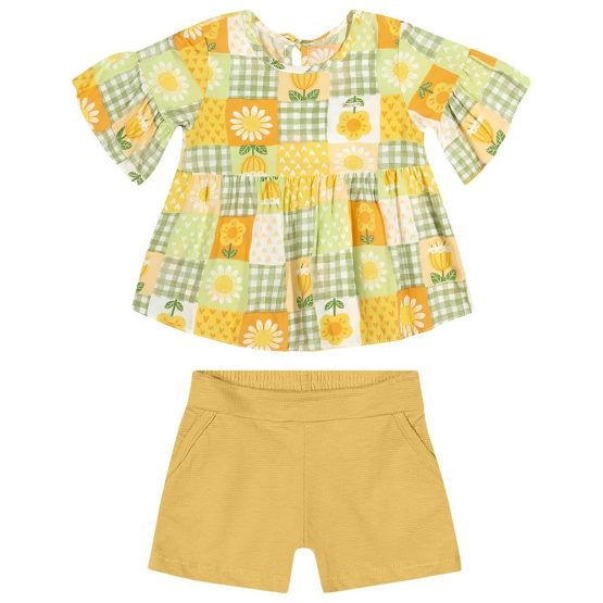 Conjunto infantil bata e short Margaridas – Elian