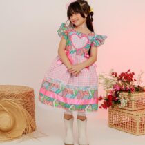Vestido junino infantil Coração Rosa