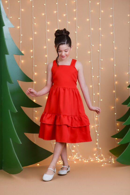 Vestido infantil liso Vermelho