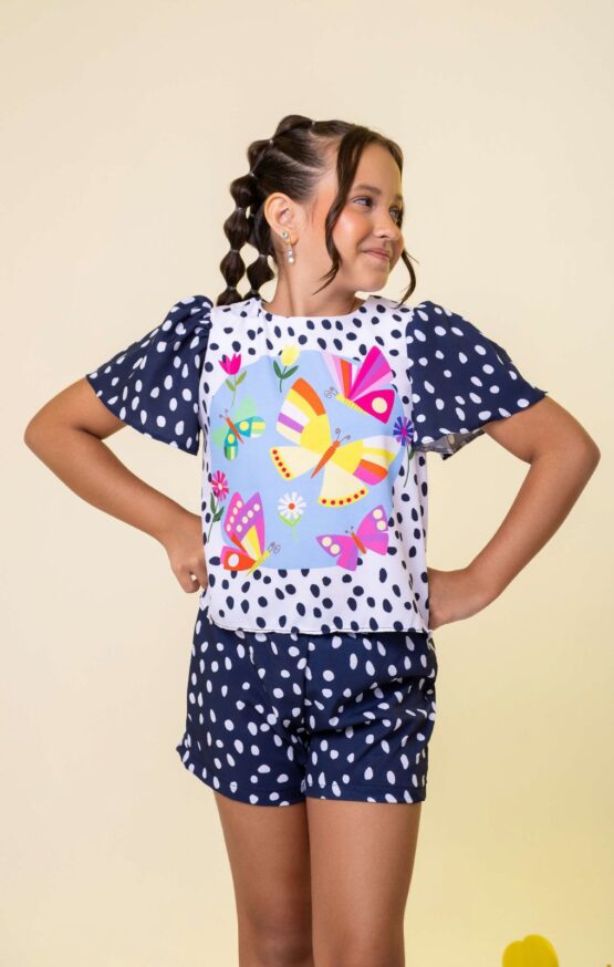 Conjunto infantil blusa e short Borboleta