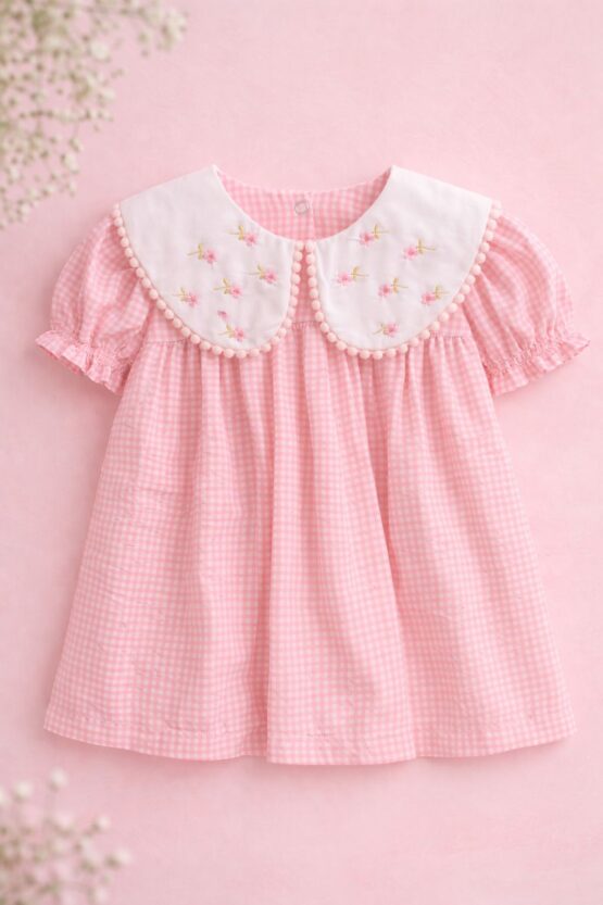 Vestido infantil com gola bordada Candy