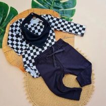 Conjunto infantil body, calça e bandana Xadrez