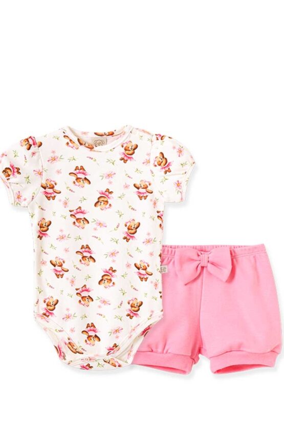Conjunto infantil body e short Ursinha Bailarina – Pingo Lelê