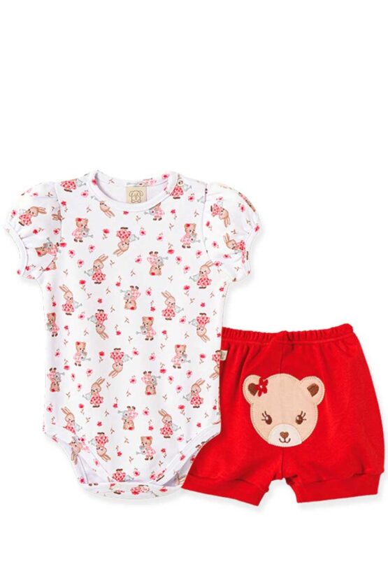 Conjunto infantil body e short Ursinha – Pingo Lelê