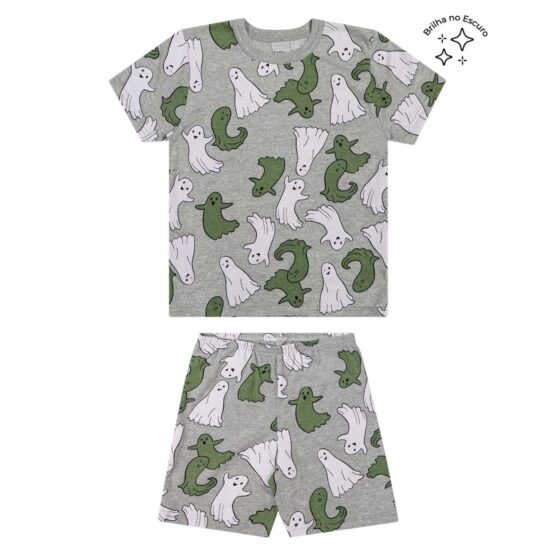 Pijama infantil curto brilha no escuro Fantasminha – Elian
